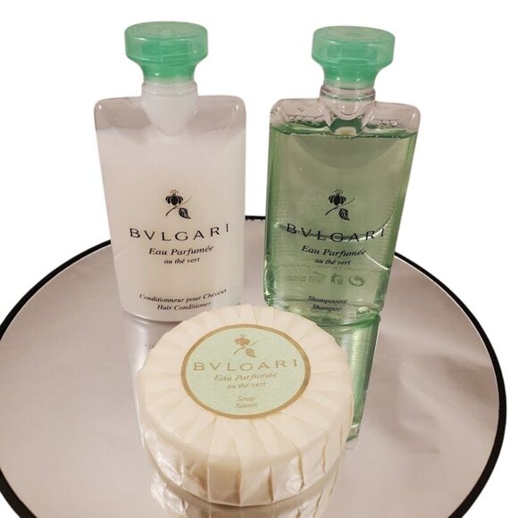 Bvlgari Eau Parfumée au Thé Vert Luxury Hotel Set – Shampoo, Conditioner & Soap - Picture 1 of 9